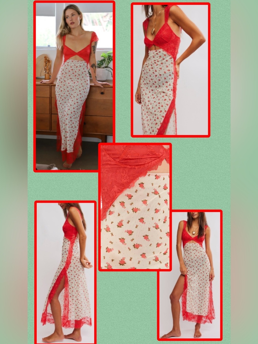 NWT Free People Suddenly Fine Floral Lace Maxi Slip Dress Nightgown Tea Combo XS - Picture 2 of 16
